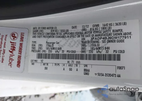 2013 Ford Fiesta Se from USA, damaged, VIN 3FADP4BJ9DM177911